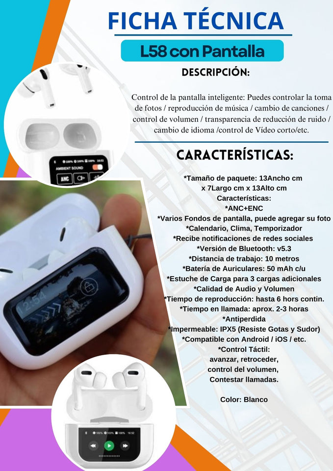 AIRPODS L58 CON PANTALLA